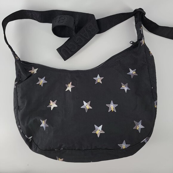 BAGGU Medium Nylon Crescent Bag NWT | Black Star Print | Recycled Nylon - Picture 5 of 16